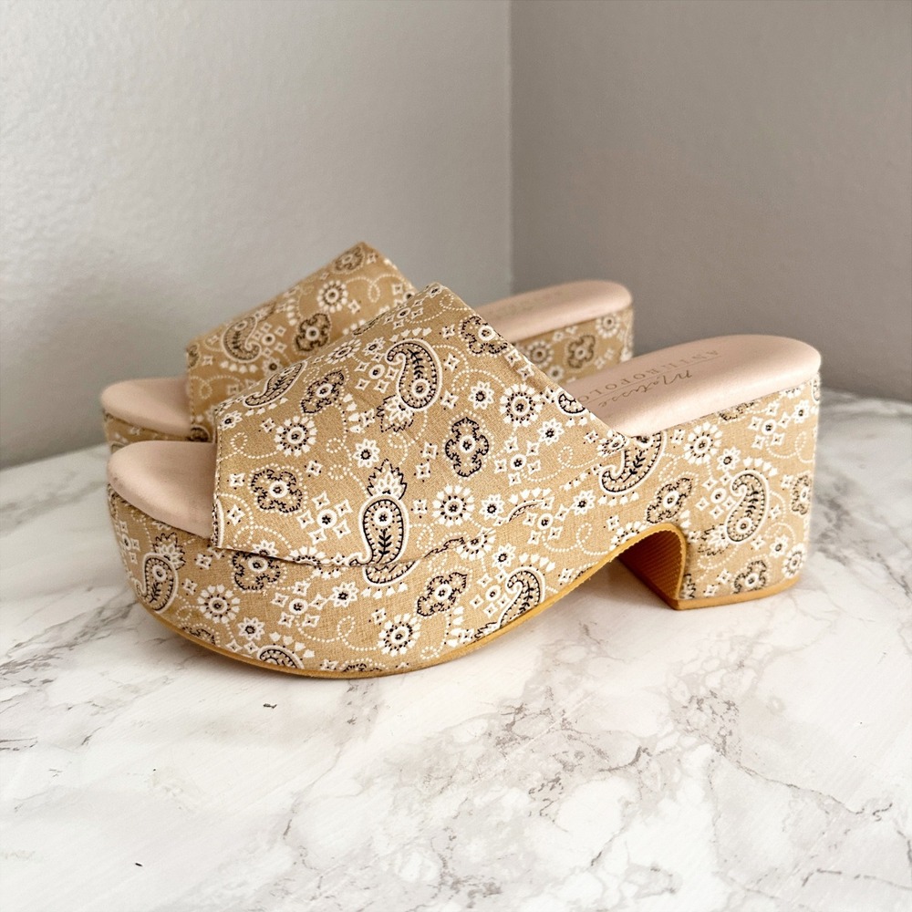Matisse X Anthro Terry Paisley Tan Platform Slide Sandals Women's Size 8